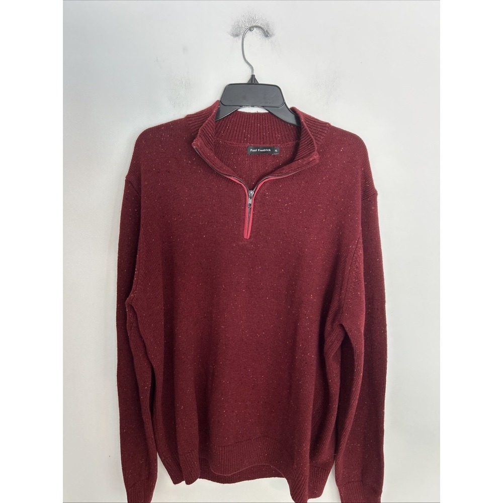 Paul Frederick Men's XL Maroon Marled Quarter Zip Long Sleeve‎ Sweater